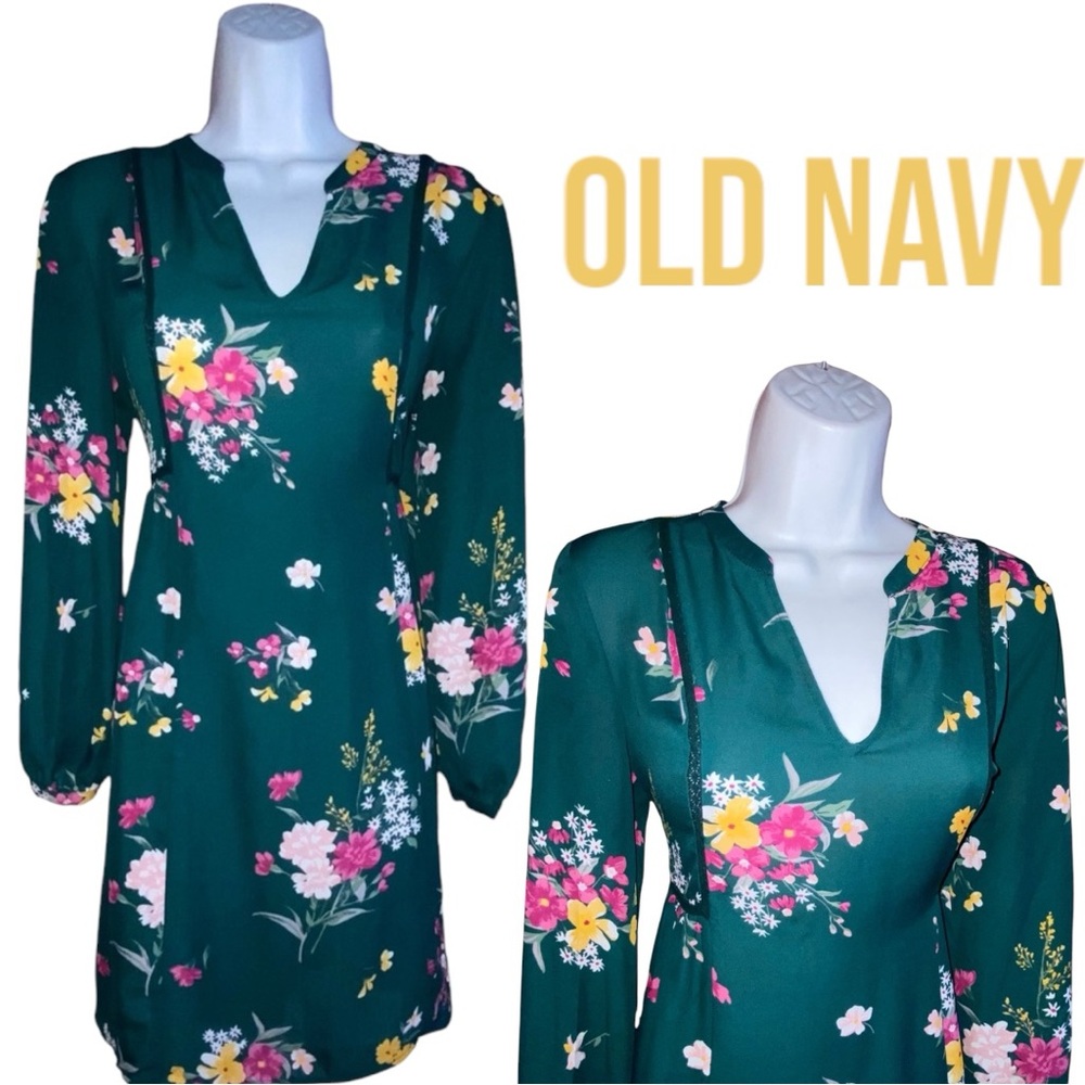 Old Navy Boho Women’s XS Green Floral Lightweight Peasant Dress - Picture 12 of 12